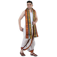 Prakasam Cotton Men's Panchakacham (Ready To Wear) Dhoti Towel Set With Pocket- Free Size. (Half White-2)