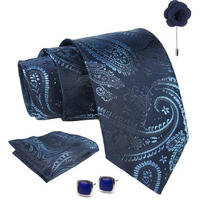 Axlon Navy Blue Pasiley Tie For Men  Formal Ties Set With Pocket Square & Tie Pin Clip For Mens, Silk Neckties Gift Sets For MenS (Ax24_29)