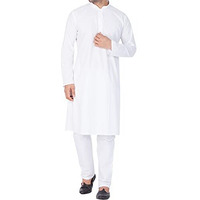 Vastramay Men's White Cotton Blend Kurta Pyjama Set, Elegant Ethnic Wear For Republic Day, Festive Celebrations, Weddings, And Everyday Comfort