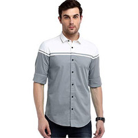Indoprimo Men's Regular Fit Cotton Casual Shirt (Grey, Medium)