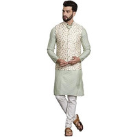 Sojanya (Since 1958 Timeless Elegance-Pista Green Kurta & Cream Nehru Jacket For The Festive Season