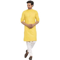 Lookmark Men's Cotton Blend Yellow Straight Kurta(Kurta 01-Xxl_)