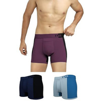 Xyxx Men Micro Modal Trunk, Relaxed Fit, Colorblock, Pack Of 3, Xytrnk3Pckn811L, Grape Wine & Black + Quarry & Seaport + Black Iris & Black, L