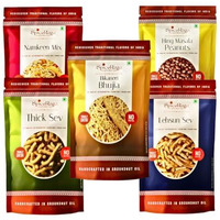 Spiceraga | Bikaneri Bhujia, Mix Namkeen, Hing Masala Peanuts, Thick Sev, Lehsun Sev | Made With Pure Groundnut Oil | No Palm Oil | No Trans Fat | Indian Snacks Combo | Pack Of 5