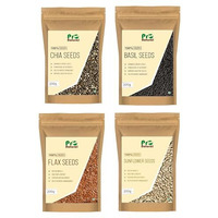 Pronatural Combo Pack Of 4 Raw Seeds - 800G (200Gx4) - Chia Seed, Basil Seed, Flax Seed & Sunflower Seeds For Complete Nutrition
