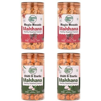 Snackvibe Roasted Makhana | Foxnuts | Healthy Snack Roasted | Crunchy Snack | 70G Each | Pack Of 4 | 2 Magic Masala + 2 Chilli Garlic