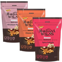 Makhanawala's Roasted Makhana/Water Lilly Pops/Gorgon Nut | Combo Of Himalayan Pink Salt + Cheesy Italiana + Spicy Indiana | Healthy Makhana Snack, 3 Packs, 70 G Each.