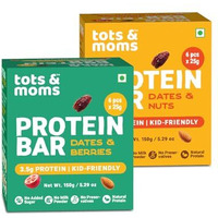 Tots & Moms Natural Protein Bars For Kids - Dates, Nuts & Cranberries, Pack Of 2 | 3.5G Protein Per Bar | Rich In Fiber | Sweetened With Dates | (25G X 6) 150G - Each