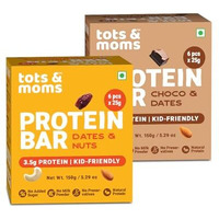 Tots & Moms Nutritious Protein Bars For Kids  Choco Flavored Dates & Nuts, Pack Of 2 | 3.5G Protein Per Bar | Cocoa For Antioxidants & Oats For Fiber | No Refined Sugar Or Additives | (25G X 6) 150G - Each