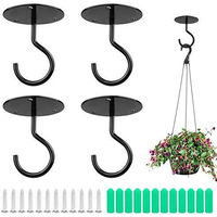 Serplex 4Pcs Metal Ceiling Hook With Screws For Hanging Flower Pot And Plant Pot Wall Mounted Hook For Hanging Plant Baskets/String Lights In Balcony, Porch, Black