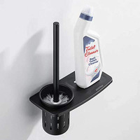 Plantex Aluminum 2In1 Toilet Brush Holder With Bathroom Shelf/Toilet Brush Holder/Bathroom Accessories - Black (Wall Mount)