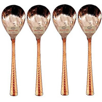 Bona Fide Copper Spoon Set Of 4, Hammered Designed Home Ware, Serving Spoon For Rice And Dal