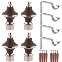 Grivan Stainless Steel & Abs Curtain Bracket Parda Holder With Support 1 Inch Rod Pocket Finials Designer Door And Window Rod Support Fittings, Curtain Rod Holder (Dark Brown, Pair Of 2)