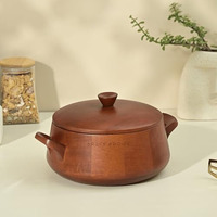 Brick Brown  Handcrafted Wooden Handi Roti Box Mahogany Finish | Chapati Box For Kitchen | Hot Pot Casserole For Roti Server Tableware Serving | Case Roti Dabba With Lid (10.7  8.8  5.6 In)
