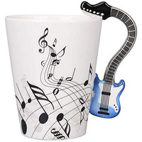 Bonzeal 3D Ceramic Guitar Mug Blue Musical Notes Tea Coffee Mug Music Gifts For Men 220 Ml Birthday Gift For Girls Boys Gift For Music Lover Girlfriend Boyfriend Mugs For Coffee Mugs And Cups
