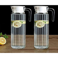 Homeprism Glass Jug With Lid 1100 Ml || Set Of 2 || Glass Water Jug With Lid || Jug For Water || Juice Jug || Jug For Hot Cold Water || Milk And Juice Beverage Carafes(Lining)