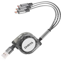 Dhriya Multi Usb Charger Cable Retractable 3 In 1 Multiple Charging Cord Adapter With Mini Type C Micro Usb Port Connectors Compatible With Cell Phones Tablets Universal Use (3.3Ft/Gray)