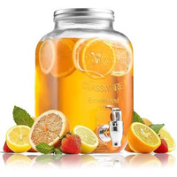 Jinelza 4 Litre Glass Iced Drink Dispenser With Tap, Steel Lid Cold Beverage Dispenser For Beer, Water, Cocktails, Drinks Clear Glass, Perfect For Parties & Events Detox Dispenser 4 Ltr, 1 Pcs