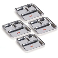 Sumeet Stainless Steel 3 In 1 Idli Wada Compartment Plate/Snack Plate/Breakfast Plate Set Of 4Pcs, 21.7Cm Dia, Silver