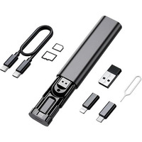 Verox 60W All In One Fast Charging Travel Cable Set Usb C To Usb C, Type C,Lightening And Micro Usb Port And Sim Card Slot For Travel Cable Cards Storage Box- Black