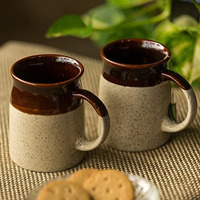 Exclusivelane 'Cocoa Rims' Studio Pottery Ceramic Coffee Mug Ceramic Set Of 2 (Microwave Safe, 320 Ml)|Ceramic Coffee Mugs Ceramic Coffee Mug Set Tea Mugs For Coffee Mugs Set Of 2 Ceramic Tea Mug