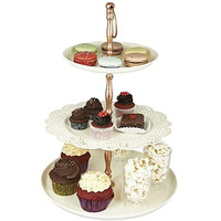 Elan Metal Flourish 3 Tier Cake And Cupcake Stand For Birthdays/Wedding Party, Dessert Holder/Stand (Off-White)Round