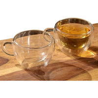 Udyan Tea Stellar Durable Borosilicate Glass Double Wall Tea Cup, Heat-Resistant, Lightweight, Microwave Safe - Set Of 2 (Transparent, 200 Ml Each)