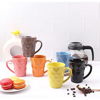 Anwaliya Matcha Series Ceramic Coffee Mug Set Of 6 (300Ml) Handcrafted Design Tea Cups Stackable, Chip Resistant, Large Serving Green Tea Cups, Diamond (Color May Vary)