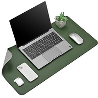 Aropana Vegan Leather Desk Mat, Mouse Pad Large, Computer Table Mat, Reversible Extended Laptop Pad For Desk, Dual Side Waterproof Edge-Stitched (27.6" X 13.8" Inch, Deep Green/Grey)