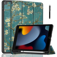 Proelite Smart Case For Ipad 10.2 Inch 2021 9Th/8Th/7Th Gen [Auto Sleep/Wake Cover] [Pencil Holder] [Soft Flexible Case] Recoil Series - Flowers With Stylus Pen