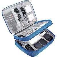 House Of Quirk Electronic Bag Travel Cable Accessories Double Layer Electronics Organizer Portable Storage Case For Cord,Charger, Adapter, Power Bank, Hard Drives-Light Blue, Polyester, Pack Of 1