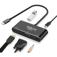 Pibox India, Usb C To Hdmi Vga Usb Adapter, Aluminium Type C Usb Hub 3.1 To Hdmi 4K/Vga/Usb 3.0/Usb C Converter Cable Charging Port Adapter Cable For Mac, Compatible Samsung Galaxy/Samsung Note