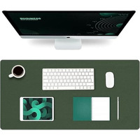 Aropana Vegan Leather Desk Mat, Mouse Pad Large, Computer Table Mat, Reversible Extended Laptop Pad For Desk, Dual Side Waterproof Edge-Stitched (31.5"X 15.7" Inch, Deep Green/Grey)