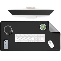 Aropana Vegan Leather Desk Mat, Mouse Pad Large, Computer Table Mat, Reversible Extended Laptop Pad For Desk, Dual Side Waterproof Edge-Stitched (31.5"X 15.7"Inch, Black/Grey)