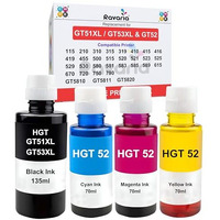 Ravaria Refill Ink For Hp Gt51Xl/53Xl Gt 52 For Hp Ink Tank 115, 310, 315, 319, 410, 415, 416, 419, 455, 500, 515, 530, 589, 615, 750, 790, 670, Gt5810, Gt5811, Gt5820 (Gt51Xl + Gt52Cmy (4 Color Set))