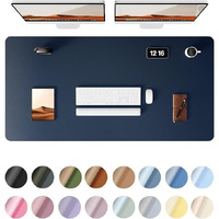 Aropana Vegan Leather Desk Mat, Mouse Pad Large, Computer Table Mat, Reversible Extended Laptop Pad For Desk, Dual Side Waterproof Edge-Stitched (47.2X23.6 Inch, Navy Blue/Yellow)