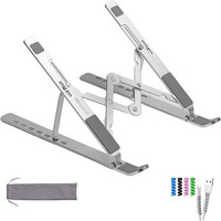 Megastro Laptop Stand For Desk With 7 Adjustable Angles, Aluminum Ergonomic Foldable Portable Compatible With All Brands 6-17.3 [With Pouch] [With Wire Protectors] (Metallic Silver)