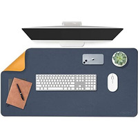 Aropana Vegan Leather Desk Mat, Mouse Pad Large, Computer Table Mat, Reversible Extended Laptop Pad For Desk, Dual Side Waterproof Edge-Stitched (36"X17"Inch, Navy Blue/Yellow)