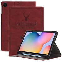 Proelite Deer Smart Flip Case Cover For Samsung Galaxy Tab S6 Lite 10.4 Inch Sm-P610/P615/P613 With S Pen Holder [Auto Sleep Wake], Wine Red