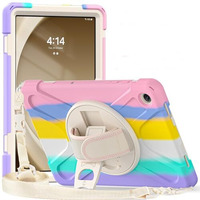 Proelite Cover For Samsung Galaxy Tab A9 Plus 11 Inch Case Cover, Rugged 3 Layer Armor Case Cover For Samsung Galaxy Tab A9+ 11 Inch Hand Grip And Rotating Kickstand, Rainbow Pink