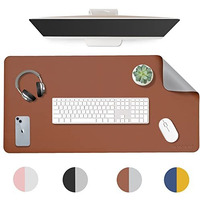 Aropana Vegan Leather Desk Mat, Mouse Pad Large, Computer Table Mat, Reversible Extended Laptop Pad For Desk, Dual Side Waterproof Edge-Stitched (36"X17"Inch, Brown/Grey)