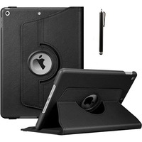 Proelite 360 Rotatable Smart Flip Case Cover For Apple Ipad 9.7 Inch 2018/2017 5Th/6Th Generation Air 1 Air 2 With Stylus Pen, Black