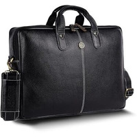 Hammonds Flycatcher Genuine Leather Office Bag For Men - 15.6 Inch Laptop Bag For Men For Professionals, Business Travelers - Adjustable Straps & Multiple Compartments - 1 Year Warranty - Black