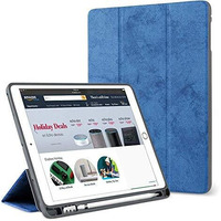 Proelite Smart Pu Flip Case Cover For Apple Ipad 9.7" 2017 2018 5Th Gen/6Th Gen Air 1 Air 2 (A1893/A1954) (Dark Blue) With Pencil Holder