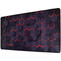 Inovera Anti-Slip Extended Hexagons Pattern Desk Mat Gaming Rubber Stitched Mouse Pad For Laptop And Computer, 600L X 300B Mm (Black, Red)