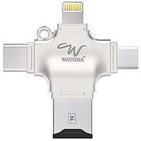 Wayona 4 In 1 Otg Card Reader Four Ports : Lightning Type C Micro Usb Usb Card Reader - Like Iflash, Idisk For Iphone, Ipad, Micro Usb, Sdhc Lightning Flash Drive (No Memory, Silver)