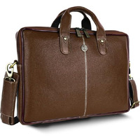 Hammonds Flycatcher Genuine Leather Office Bag For Men - Laptop Bag For Men - Padded Laptop Compartment, Fits 14 Inch Laptop - Adjustable Strap, 1 Year Warranty - Office, Travel, Daily Use - Brushwood