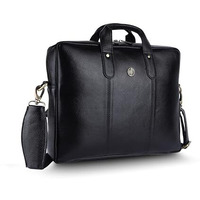 Hammonds Flycatcher Genuine Leather Office Bag For Men, Laptop Bag For Men, Leather Bag For Men For 14 Inch Laptop, Adjustable Strap, Multi Compartments, Water Resistant, 1 Year Warranty - Black