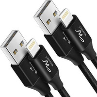 Wayona Nylon Braided Long Lightning To Usb Syncing And Fast Charging Carplay Charger Cable For Iphone, Ipad (6 Ft, Black) - Pack Of 2