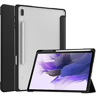 Proelite Smart Flip Case Cover For Samsung Galaxy Tab S8 Plus/S7 Plus/S7 Fe 12.4 Inch Sm-X800/X806/T970/T975/T976/T735 With S Pen Holder, Black [Transparent Back]